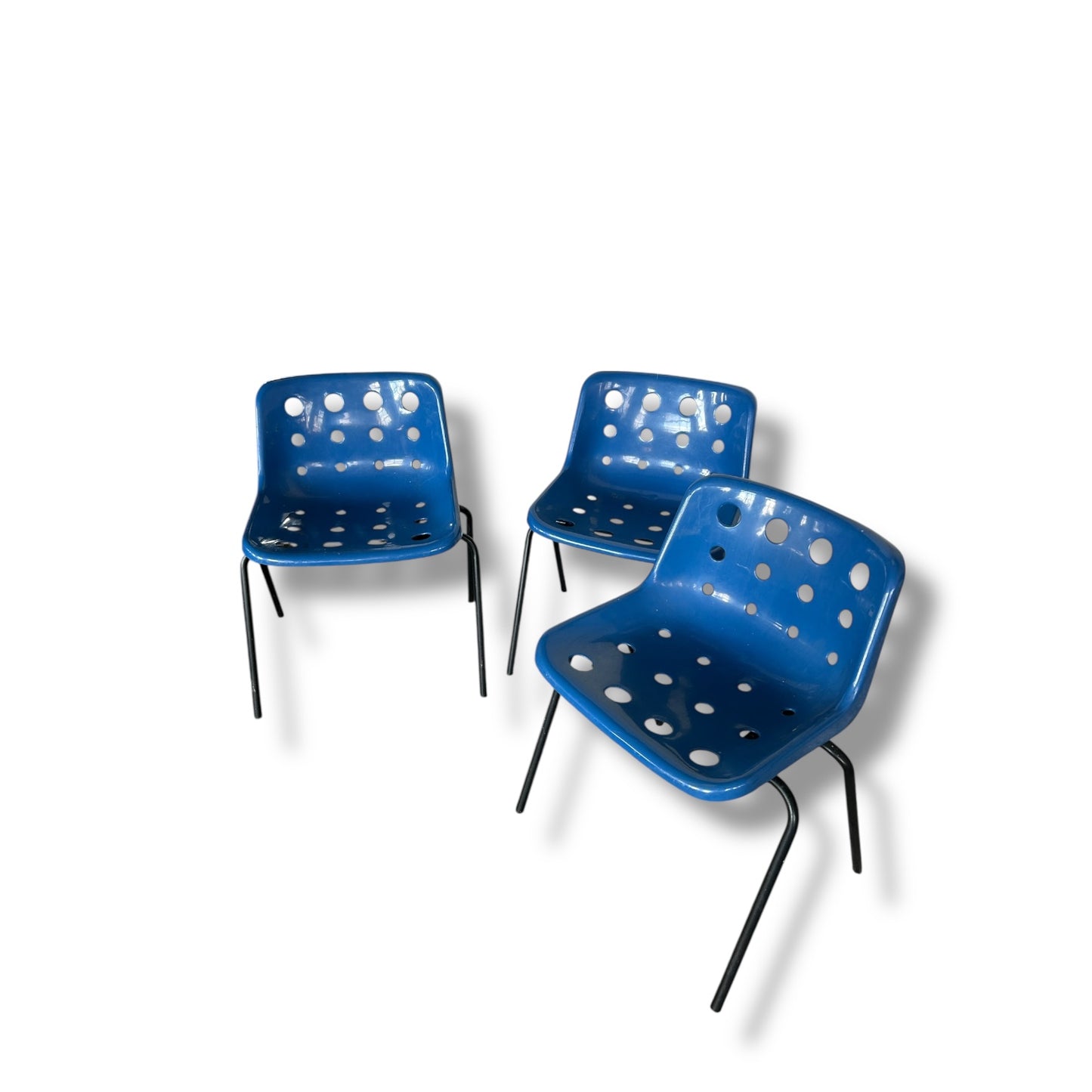 Set of 3 Robin Day Hille Polo Chairs | Mid-Century Modern British Design | Royal Blue Stacking Chairs