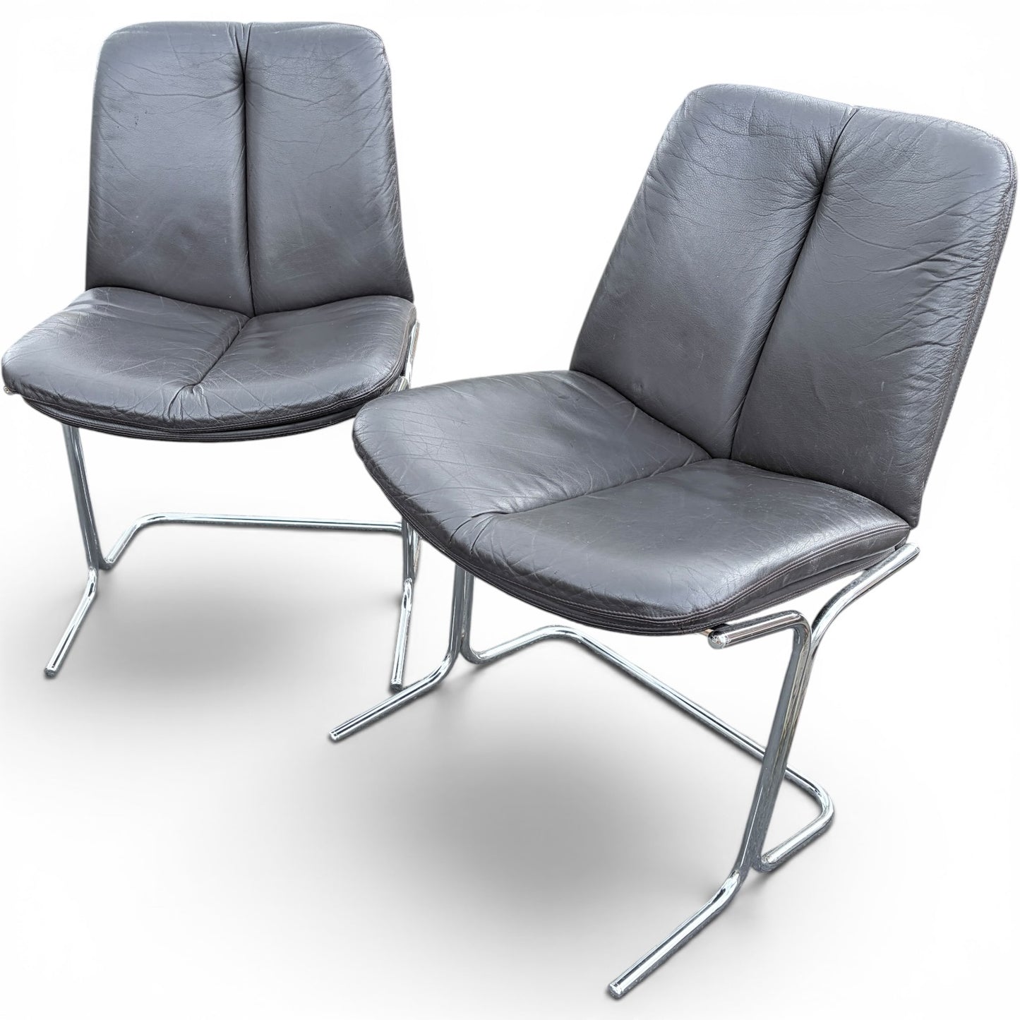 Pair of Vintage Pieff ‘Eleganza’ Leather & Chrome Dining Chairs by Tim Bates for Harrods