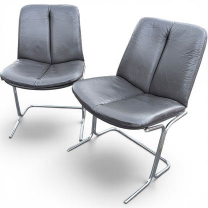 Pair of Vintage Pieff ‘Eleganza’ Leather & Chrome Dining Chairs by Tim Bates for Harrods