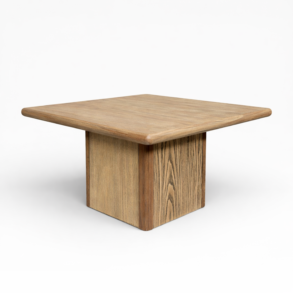 Vintage Trioh Pine & Oak Coffee Table – Solid Wood Mid-Century Square Table