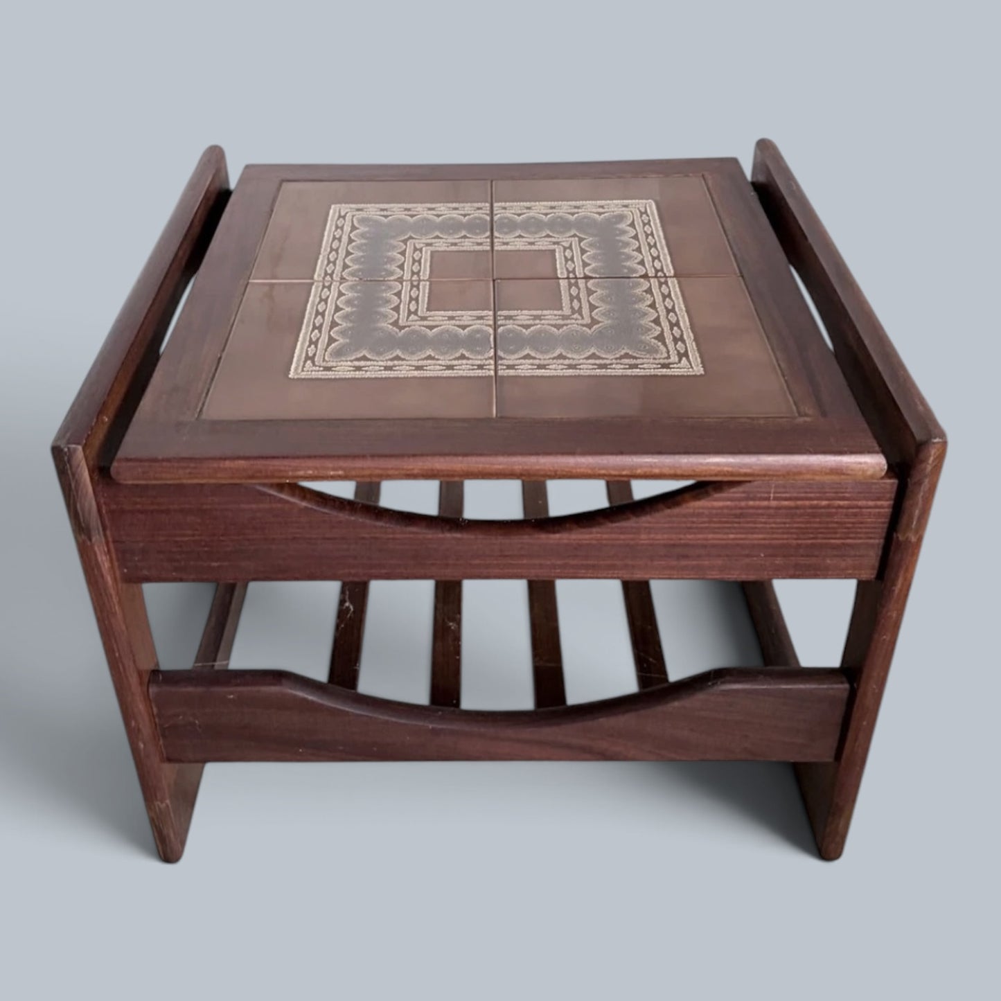 Danish Mid Century Teak & Ceramic Tile Coffee Table and Magazine Rack