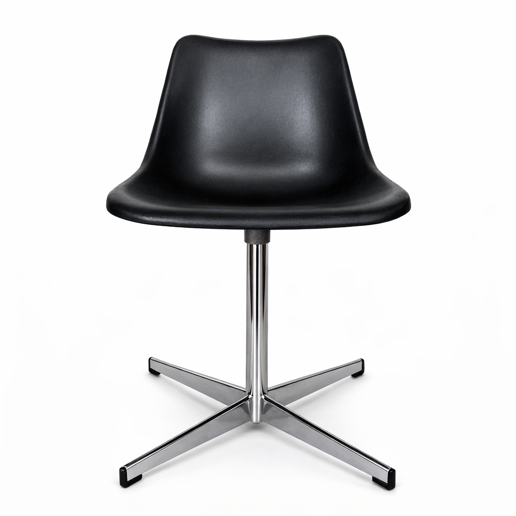 Vintage Robin Day Swivel Chair – Black Shell with Chrome Base