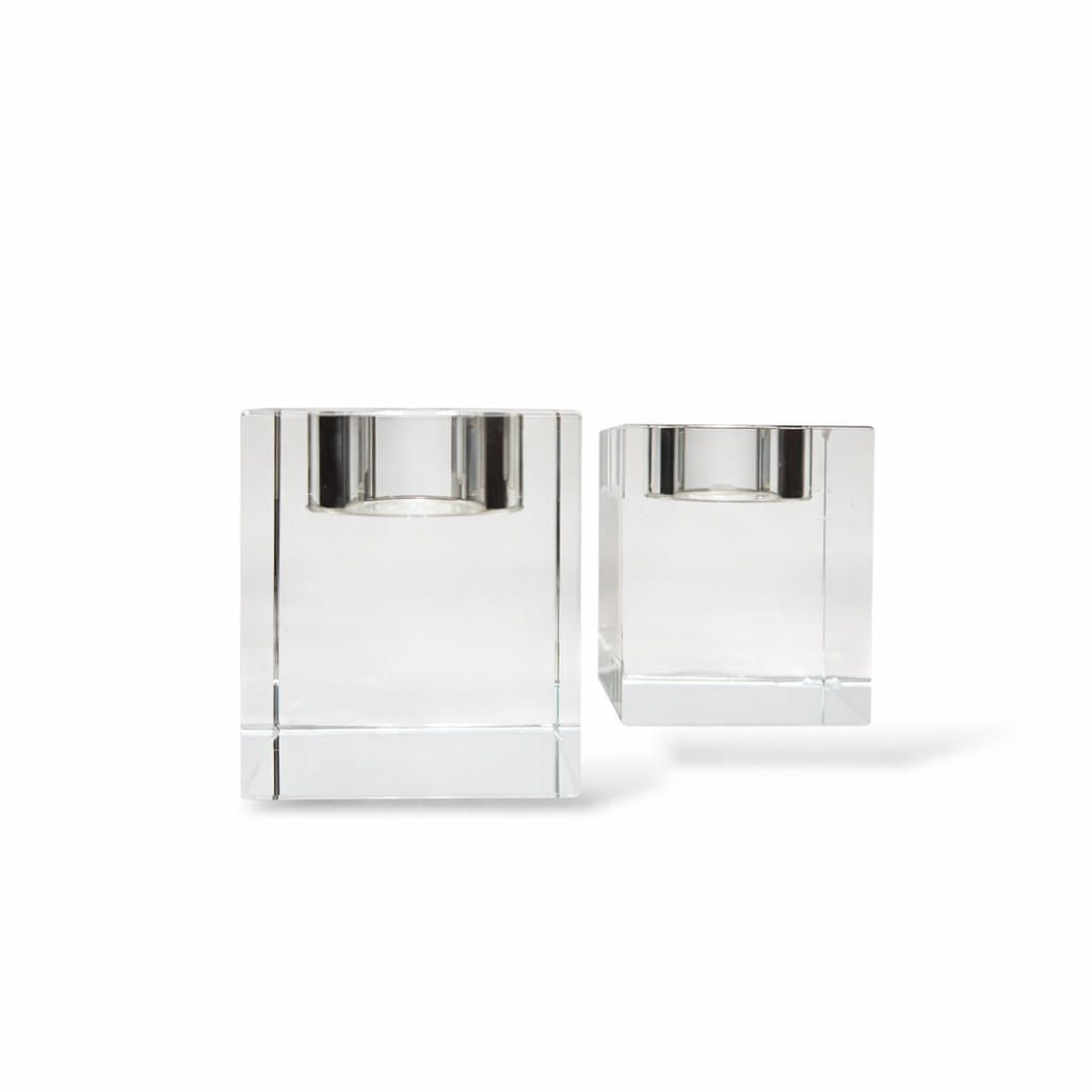 Vintage Lucite Tealight Candle Holders – Clear Acrylic Block Design (Pair) — view 2