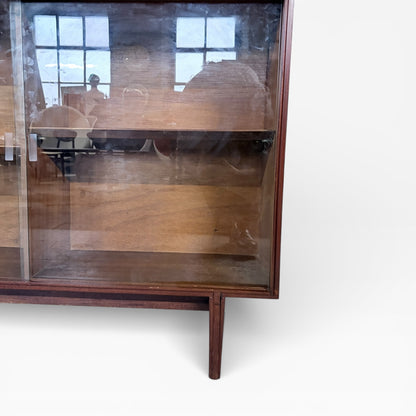 Beaver & Tapley Sliding Glass Bookcase by Richard Hornby Mid Century Teak Display Cabinet