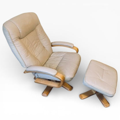 Scandinavian Swivel Lounge Chair – Mid-Century Armchair with Leather Footstool