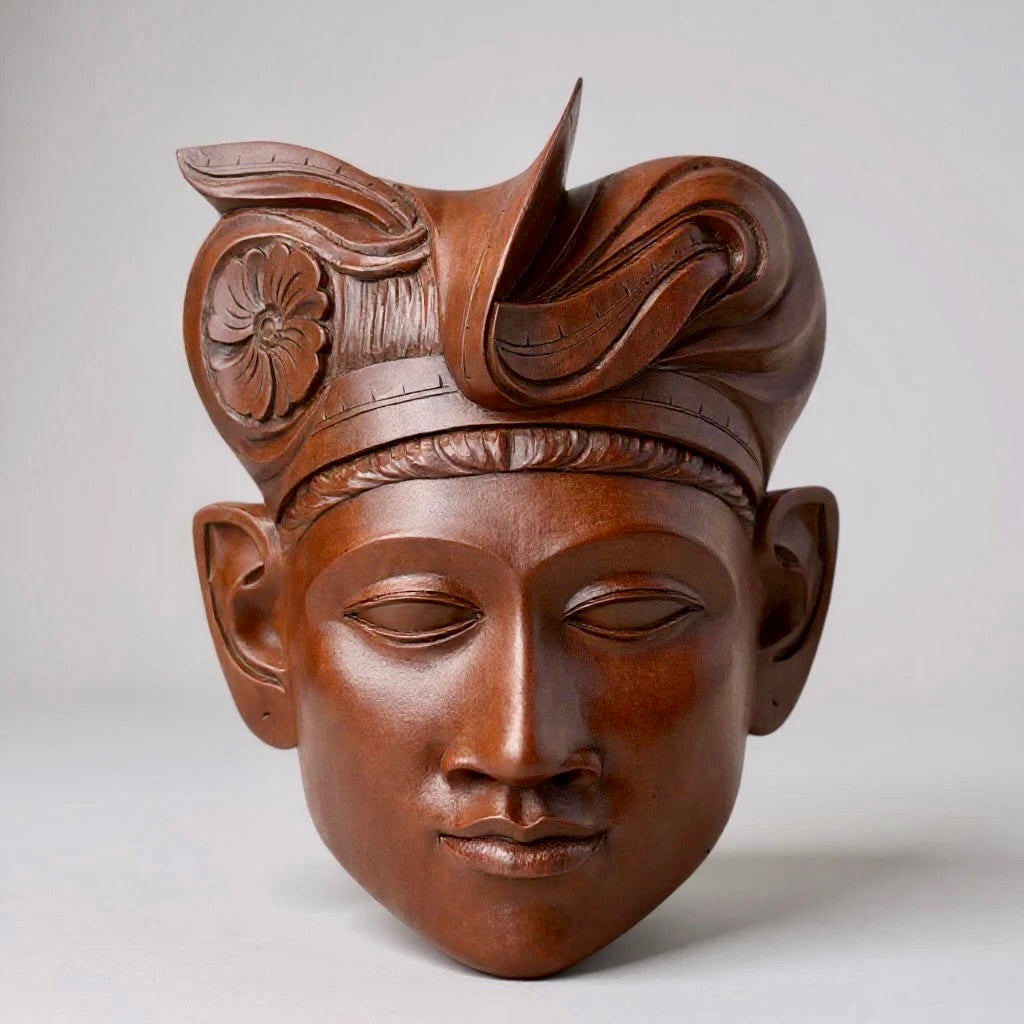 Vintage 1970s Indonesian Hand-Carved Hardwood Wall Mask