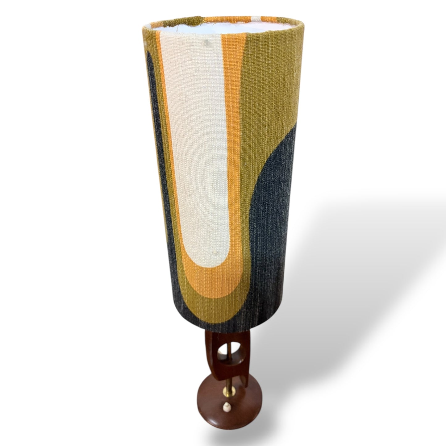 Mid Century Teak and Brass Table Lamp with Vibrant Handmade Shade by Lightfandango