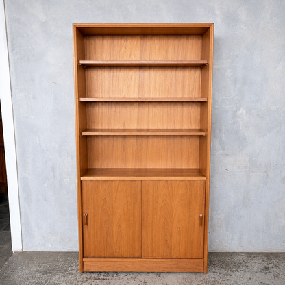 Mid Century Herbert Gibbs Teak Sliding Door Bookcase | Tall Vintage Teak Display