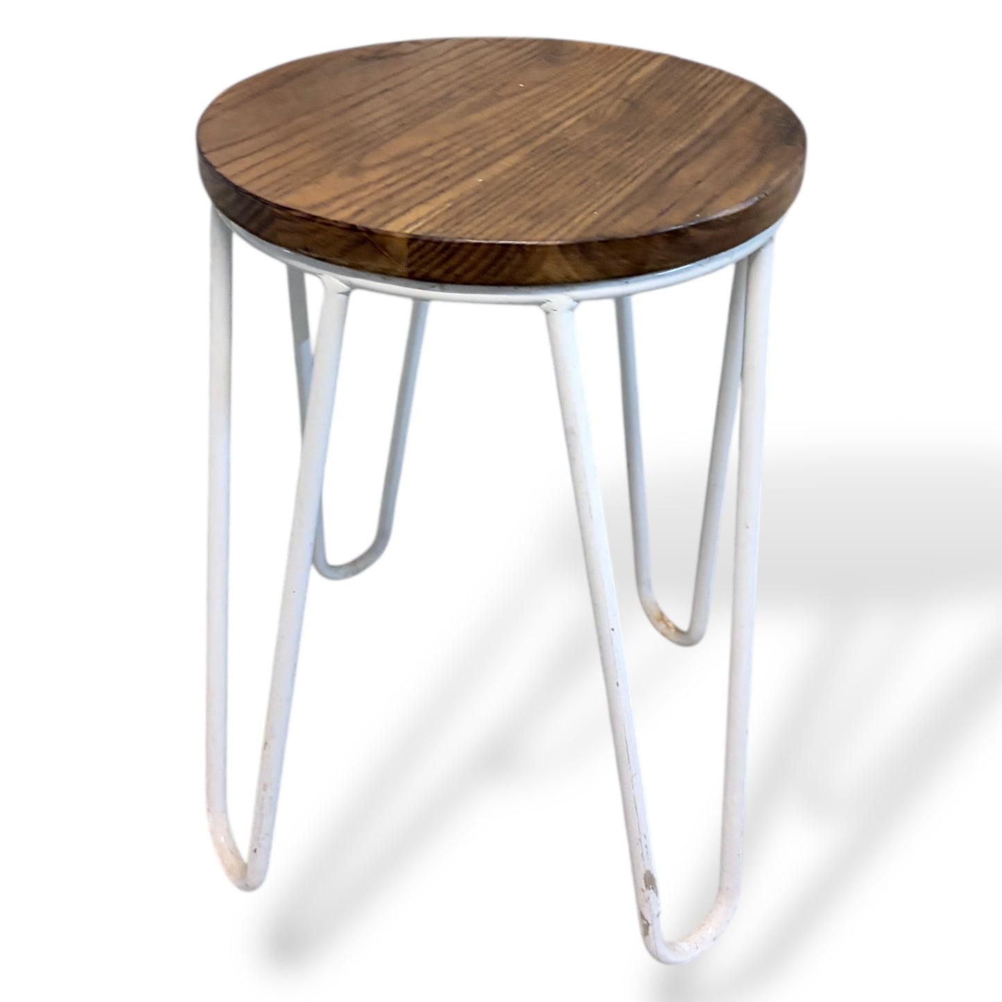 Vintage Elm Bar Stool with White Hairpin Legs