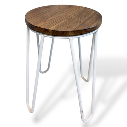 Vintage Elm Bar Stool with White Hairpin Legs