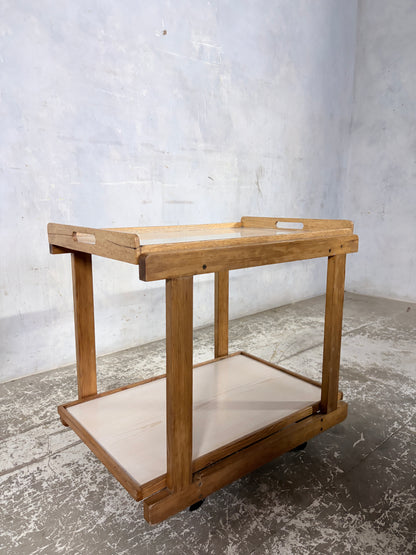 Mid Century Oak & Formica Two-Tier Drinks Trolley