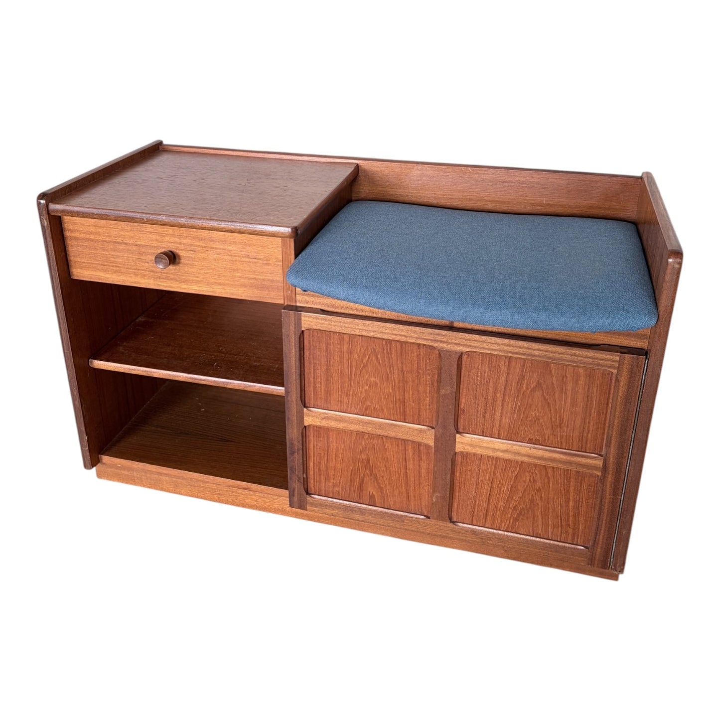 Mid Century Nathan Teak Telephone Bench / Hall Seat – Storage Cabinet with Drawer