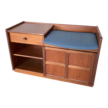 Mid Century Nathan Teak Telephone Bench / Hall Seat – Storage Cabinet with Drawer