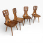 Folk Brutalist Chairs | Solid Wood Mid Century Dining Set of Four | Hand Carved