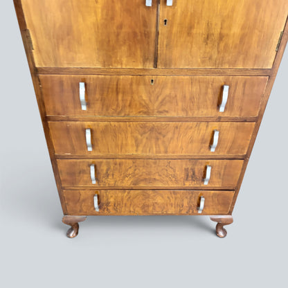 Art Deco Walnut Pantry Cabinet | Vintage Walnut Kitchen Larder Cupboard with Drawers