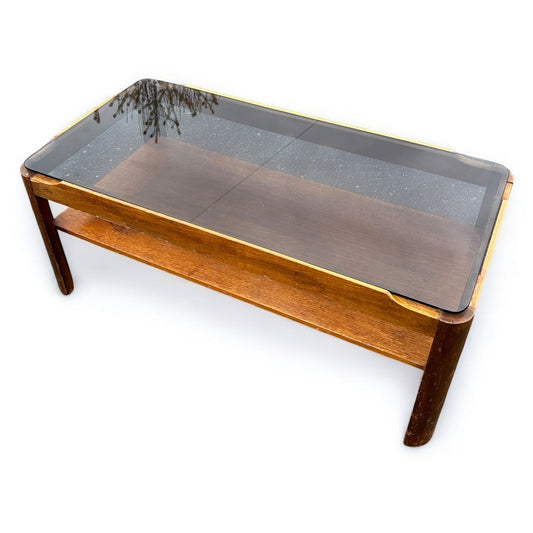 Mid Century Teak and Smoked Glass Coffee Table