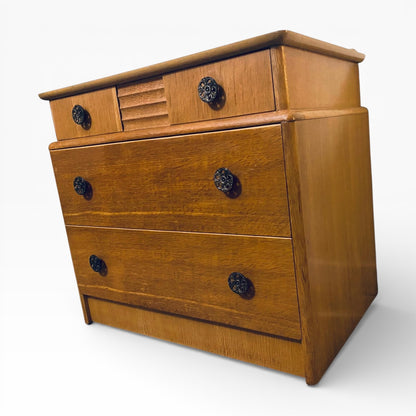 Mid Century Chest Drawers – Vintage Teak Dresser With Decorative Handles