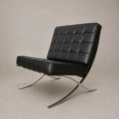 Mid Century Style Black Leather & Chrome Barcelona Chair
