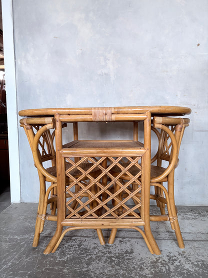 Mid Century Vintage Bamboo & Rattan Compact Dining Set (Table & Chairs)