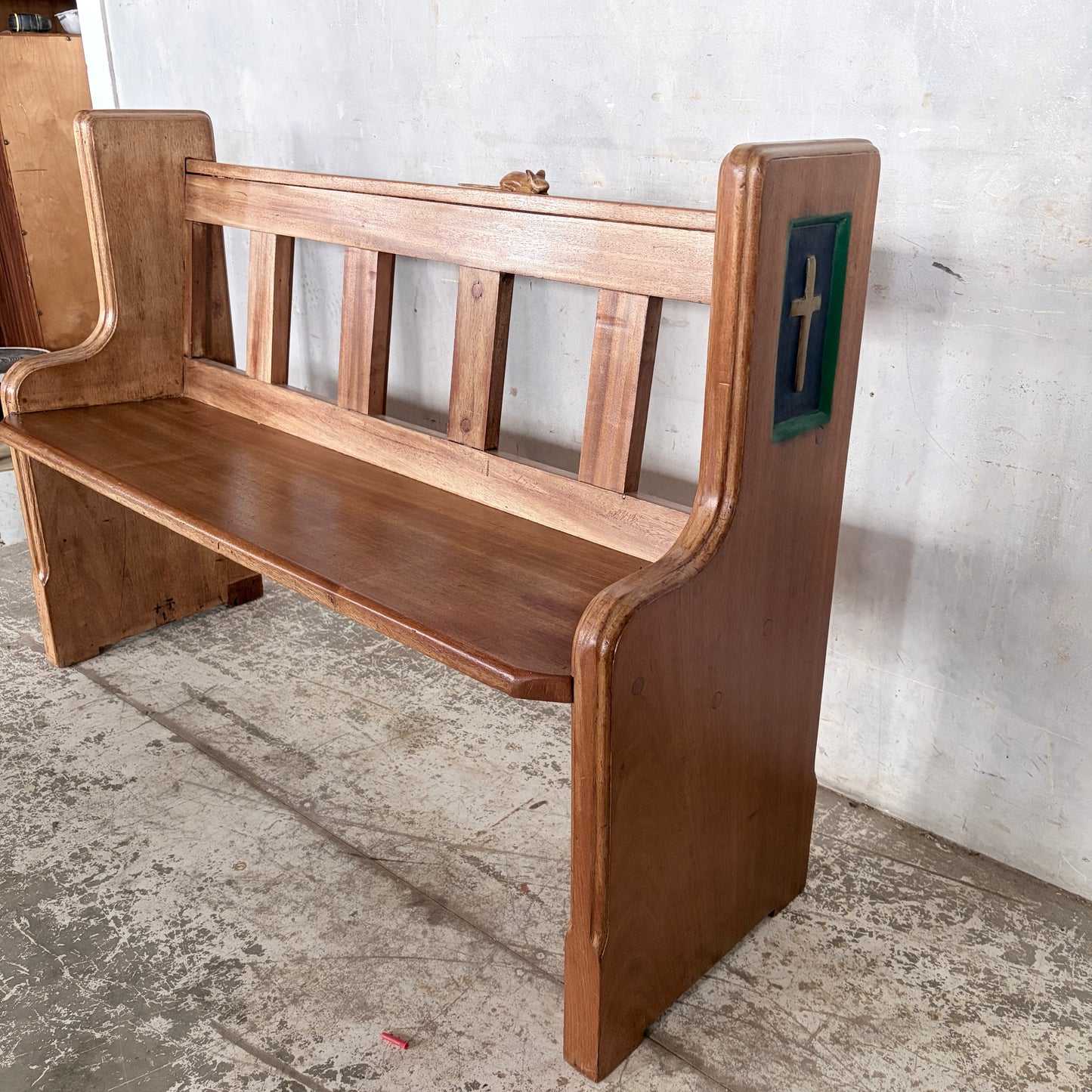 1950s Yorkshire Oak & Pine Church Pew Bench with Hand-Carved Mouse | Mouseman Inspired