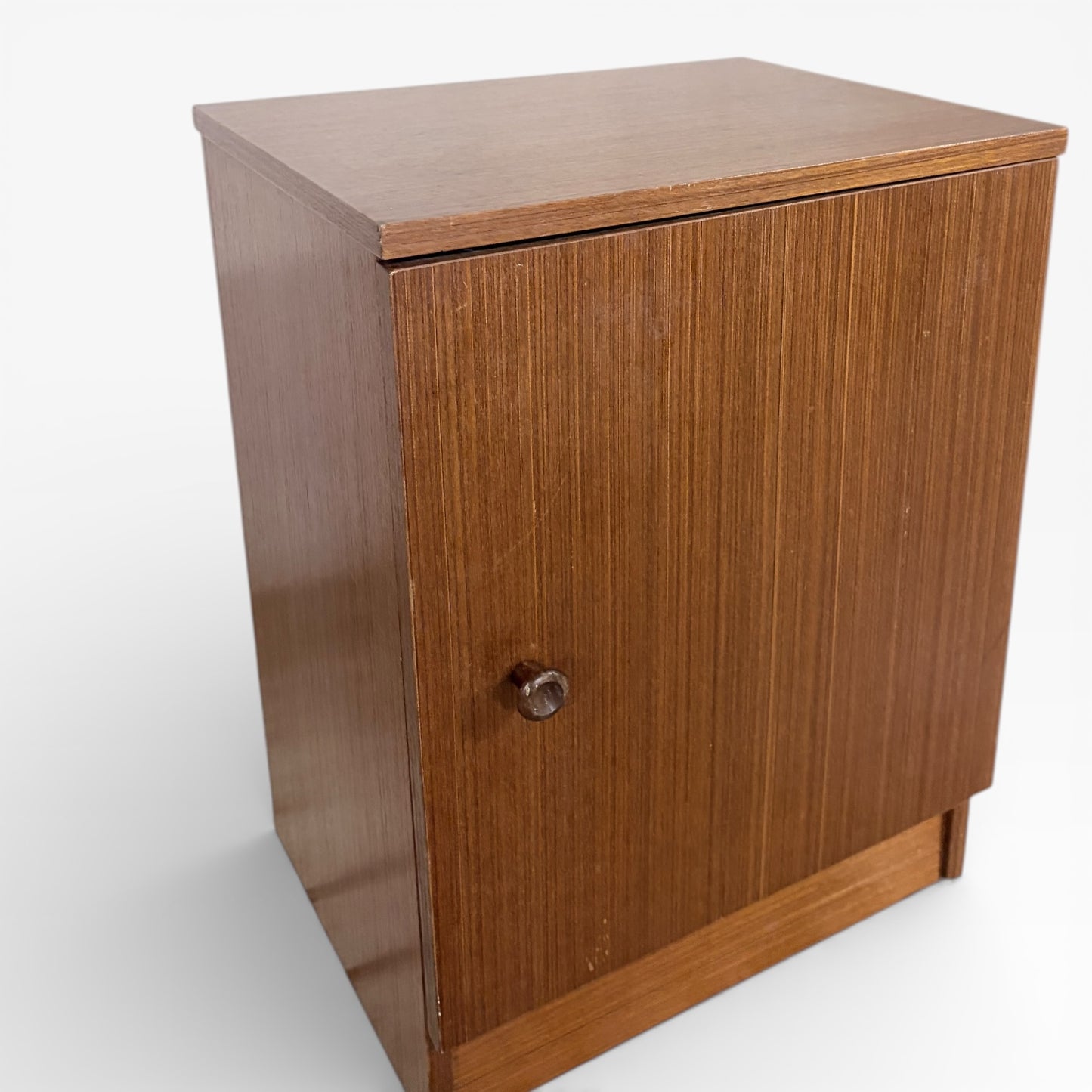 Vintage Teak Bedside Cabinet – Mid-Century Nightstand with Single Cupboard Shelf