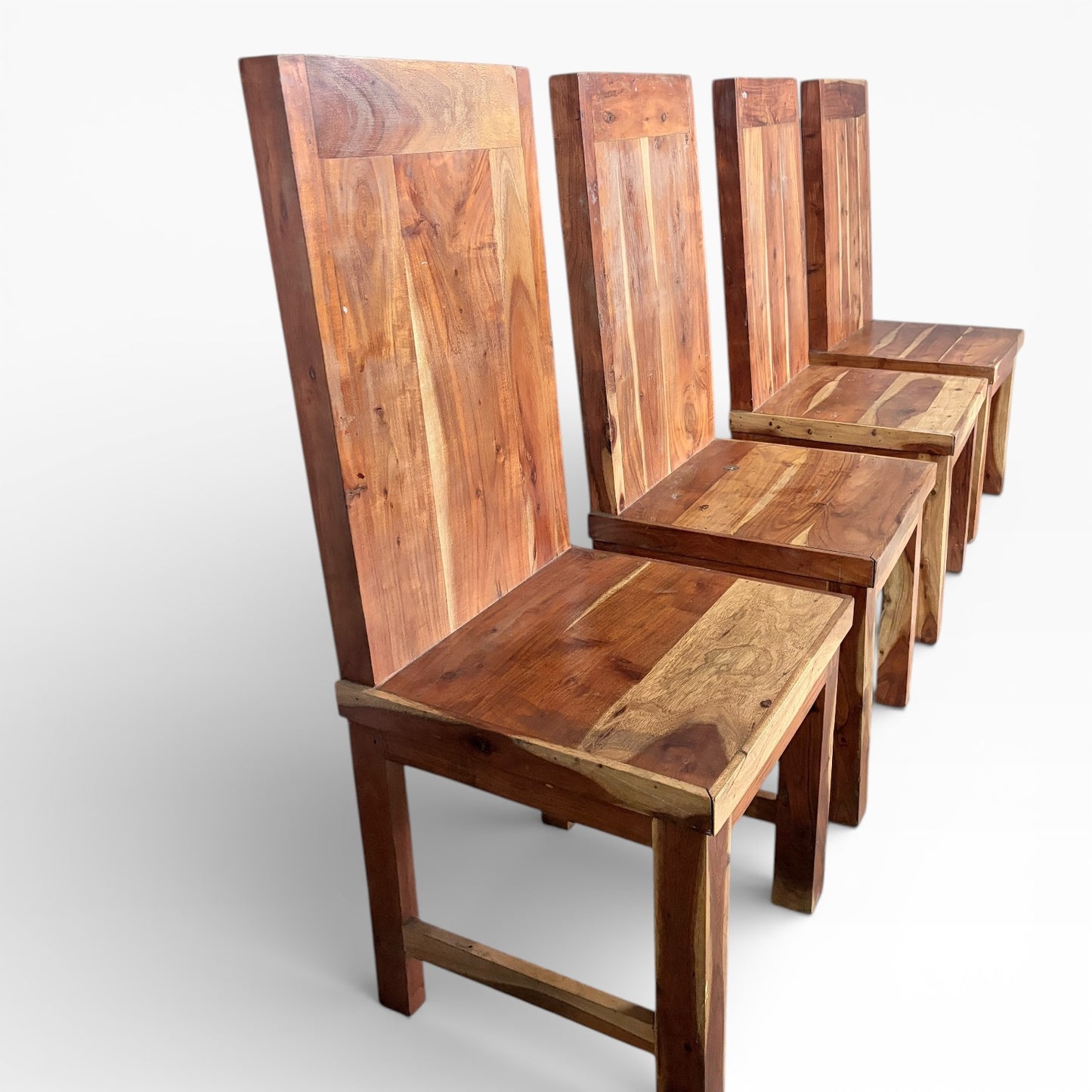 Wood Dining Chairs – Set of Four Solid Acacia & Mango Wood Seats with Tall Backrest