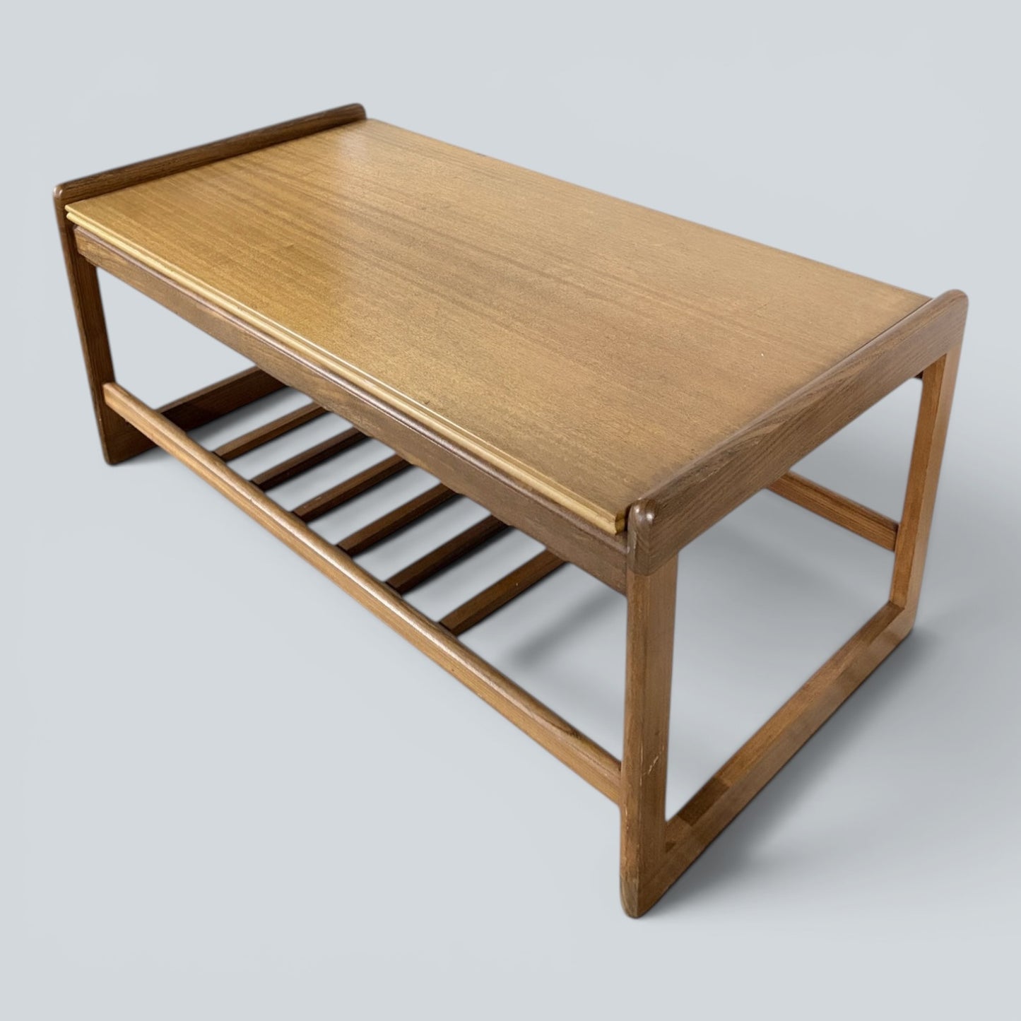 Mid-Century Teak Coffee Table with Magazine Rack | Scandinavian Floating Top Design