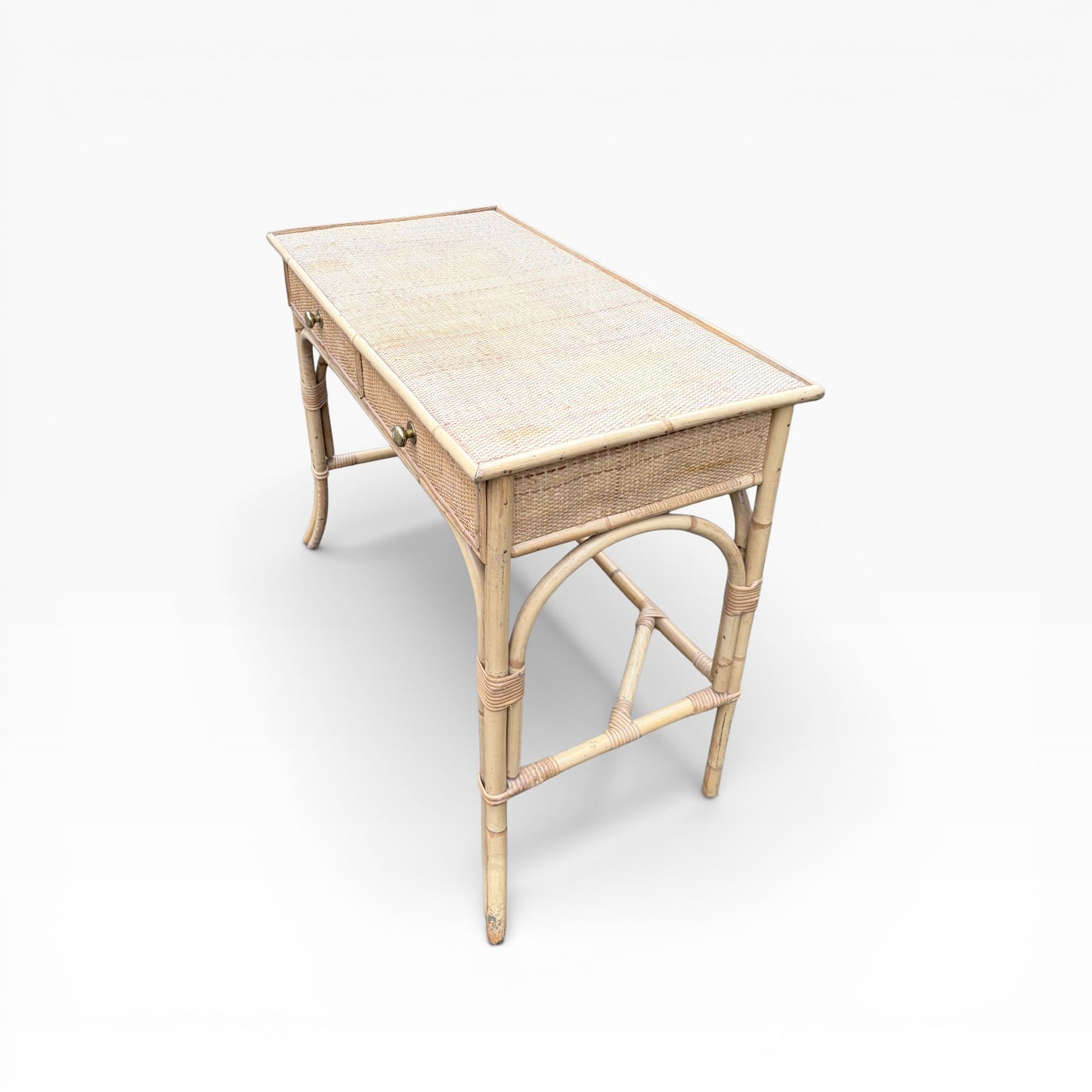 Vintage Bamboo & Rattan Console Table / Desk