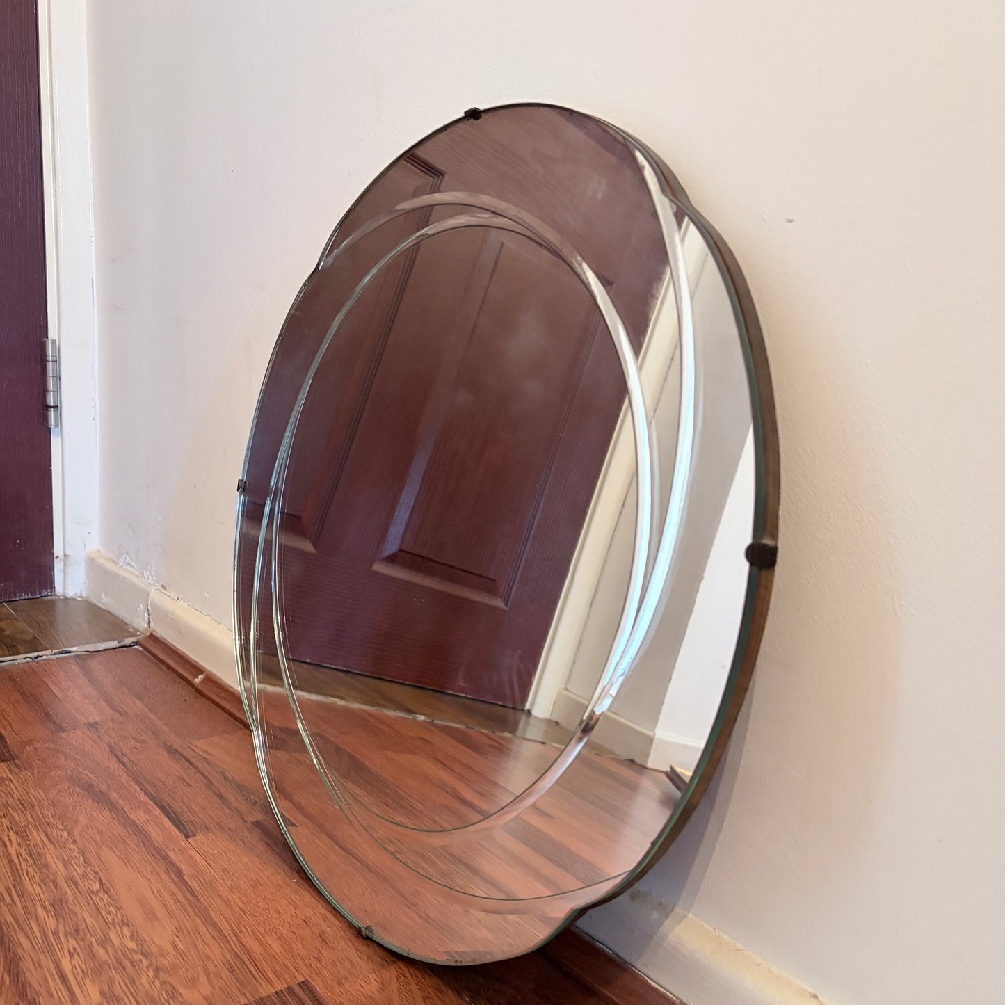 Art Deco Revival Hollywood Regency Layered Circular Wall Mirror | Bevelled