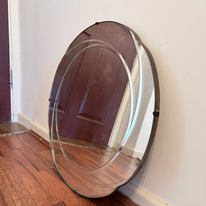 Art Deco Revival Hollywood Regency Layered Circular Wall Mirror | Bevelled