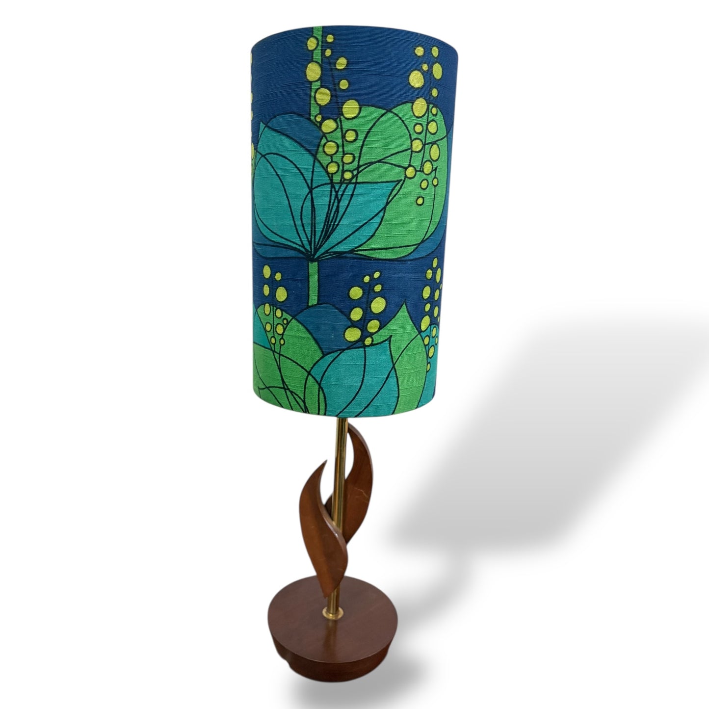 Mid Century Teak Table Lamp with Blue and Green Floral Shade by Lightfandango — view 4