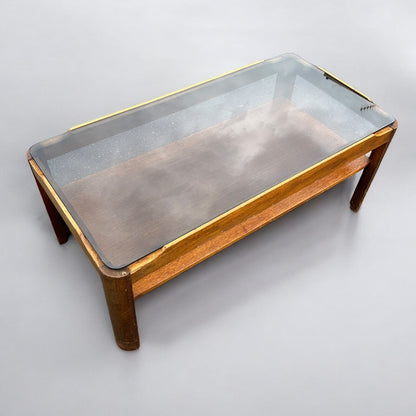 Mid Century Teak and Smoked Glass Coffee Table
