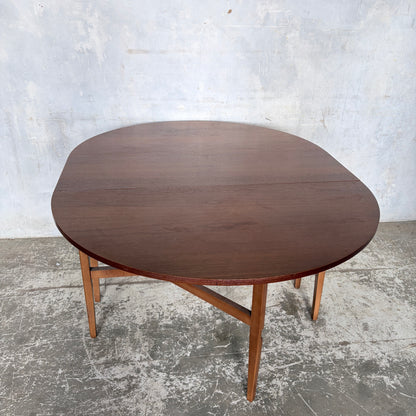 Mid Century Teak Round Drop Leaf Dining Table by Nathan