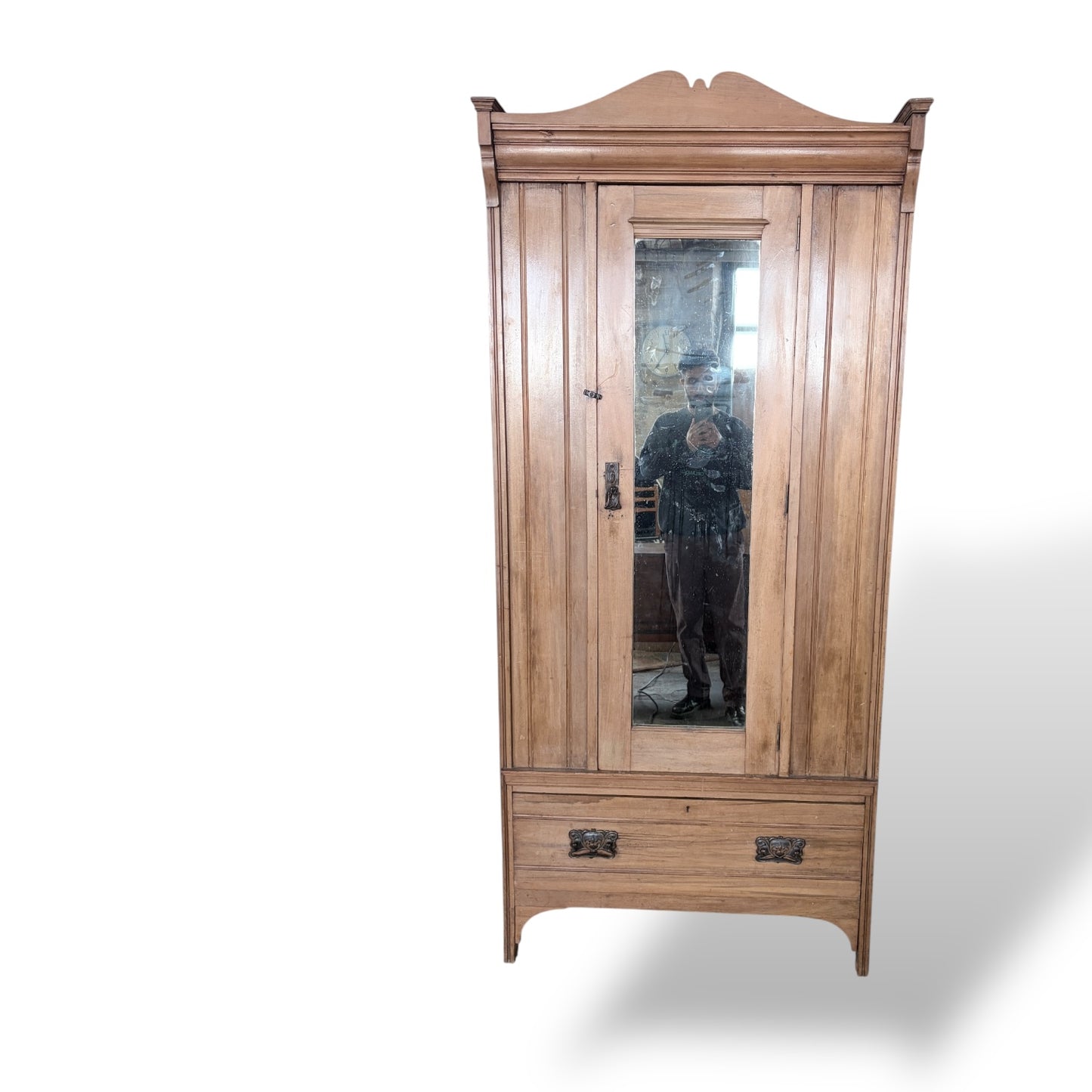 Antique Pine Single Door Wardrobe – Mirrored