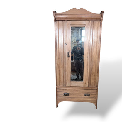 Antique Pine Single Door Wardrobe – Mirrored