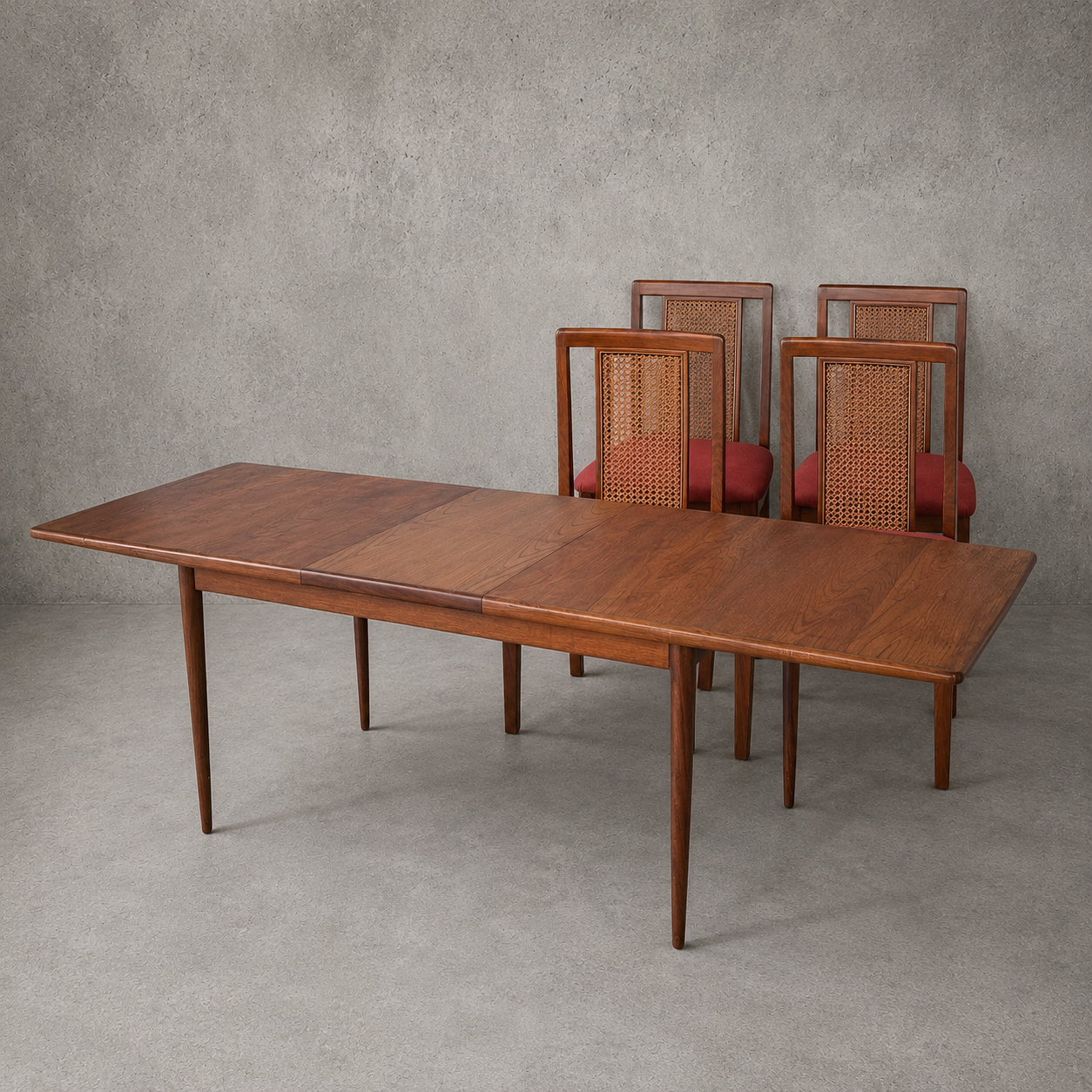 G Plan Fresco Teak Dining Table & Four Afromosia Cane Dining Chairs