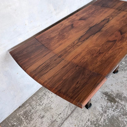 Art Deco Burr Walnut Draw Leaf Extending Dining Table