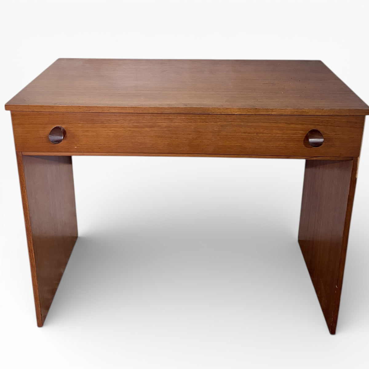 Mid Century Desk - Small Teak Writing Table with Drawer and Wooden Pulls