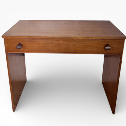 Mid Century Desk - Small Teak Writing Table with Drawer and Wooden Pulls