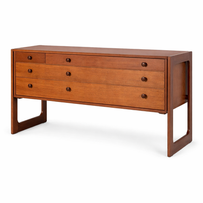 Mid Century William Lawrence Teak Sleigh Leg Chest of Drawers