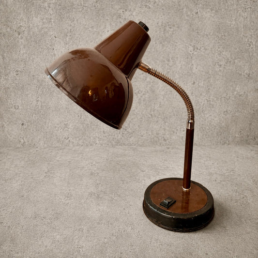 Vintage Italian Mid Century Chocolate Brown Adjustable Table Lamp