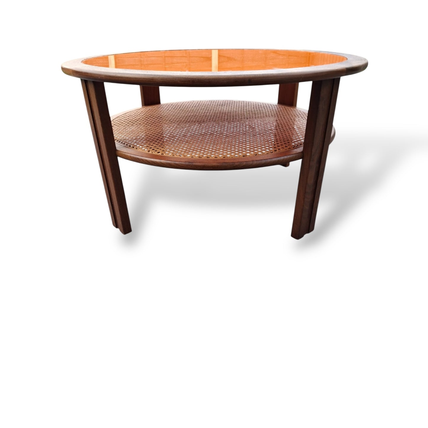 Mid-Century G-Plan Round Coffee Table with Orange Perspex Top