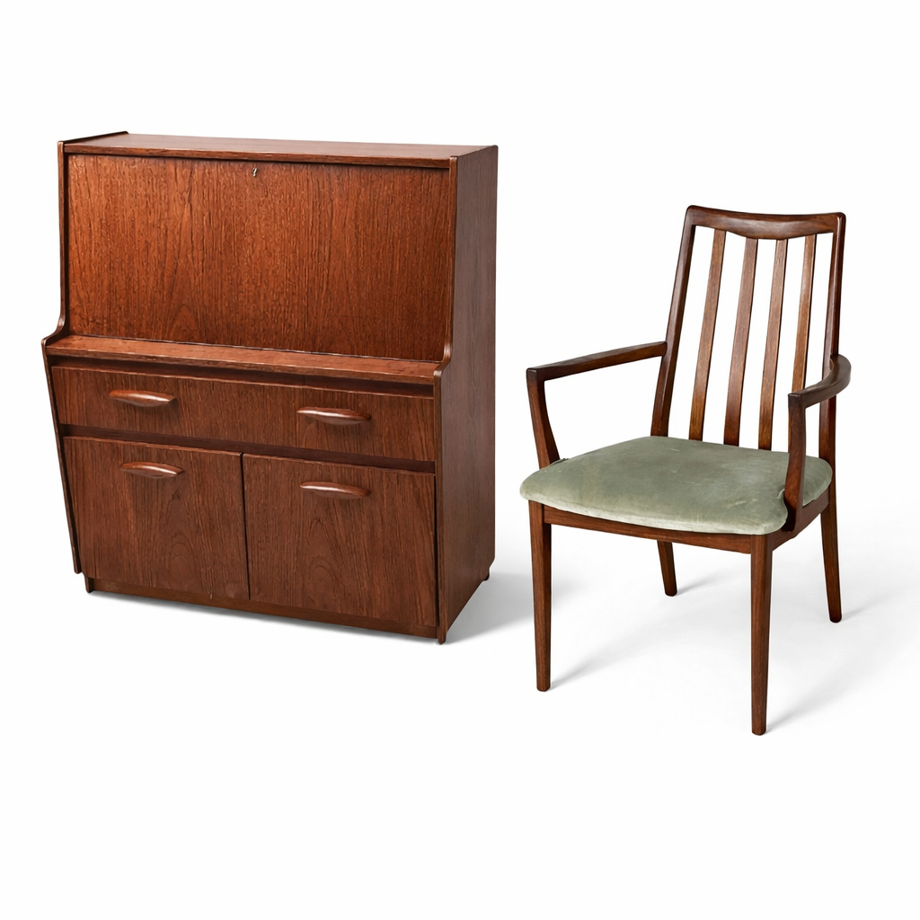 Mid Century Teak Austinsuite Bureau Desk with Matching Armchair — view 3