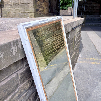 Mid Century Tall Faux Bamboo Floor Mirror in White & Gilt