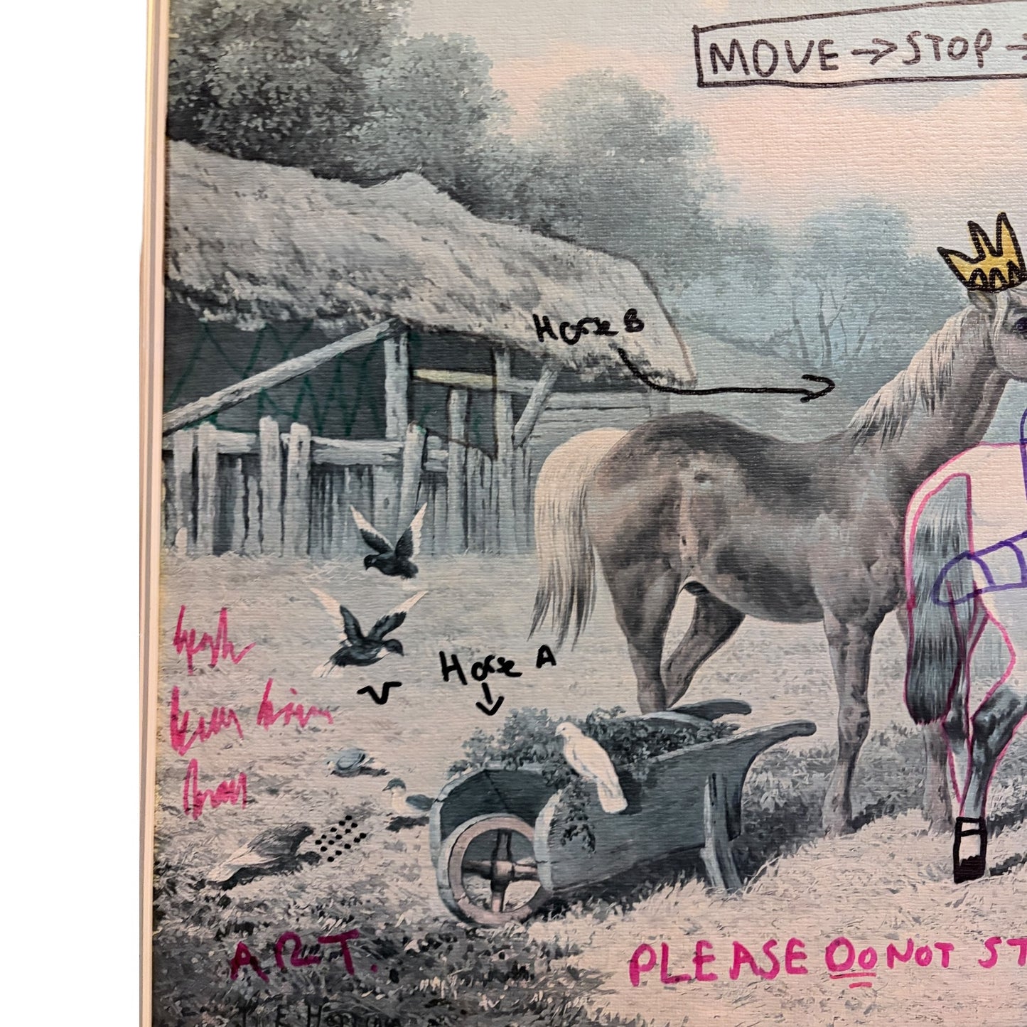 Contemporary Anti-Art Print – One-Off Hand-Annotated Horse Mixed Media Artwork
