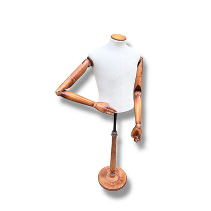 Vintage Articulated Wooden Male Mannequin with Adjustable Arms