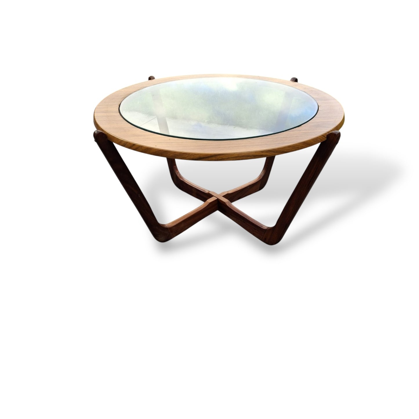 Vintage Round Teak & Formica Glass Coffee Table