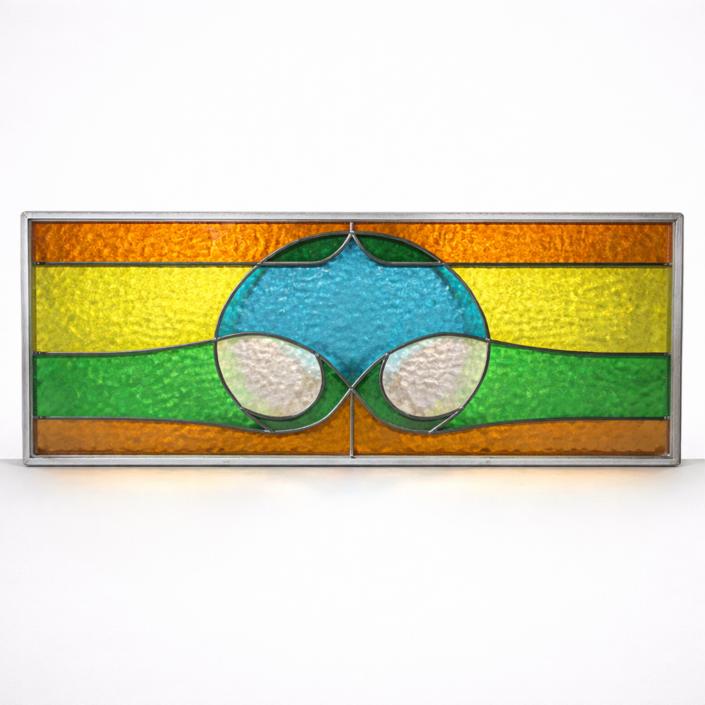 Vintage Stained Glass Window Panel – Mid Century Geometric Design