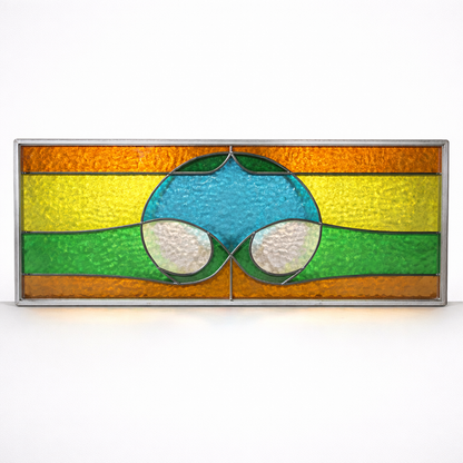 Vintage Stained Glass Window Panel – Mid Century Geometric Design