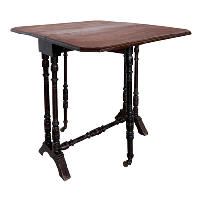 Victorian Teak & Mahogany Gateleg Side Table – Small Drop Leaf Occasional Table